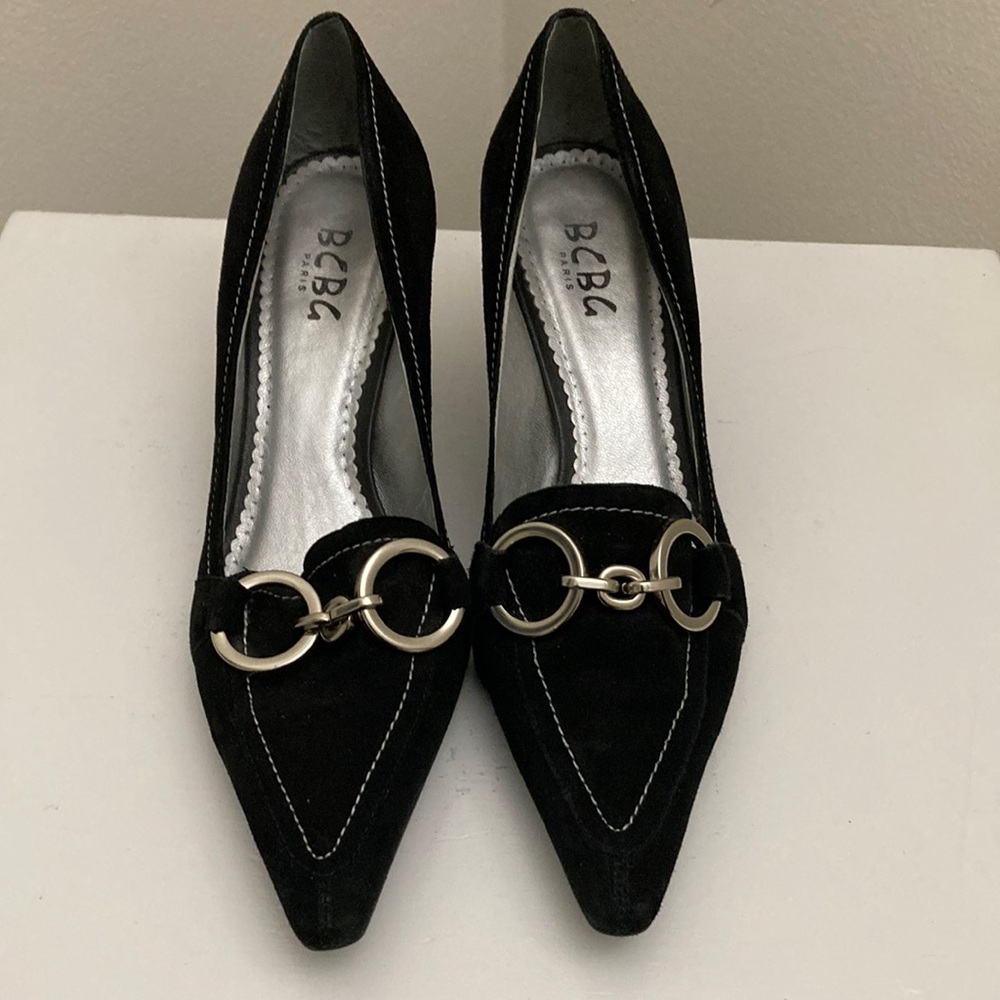 BCBG Paris black suede heels
